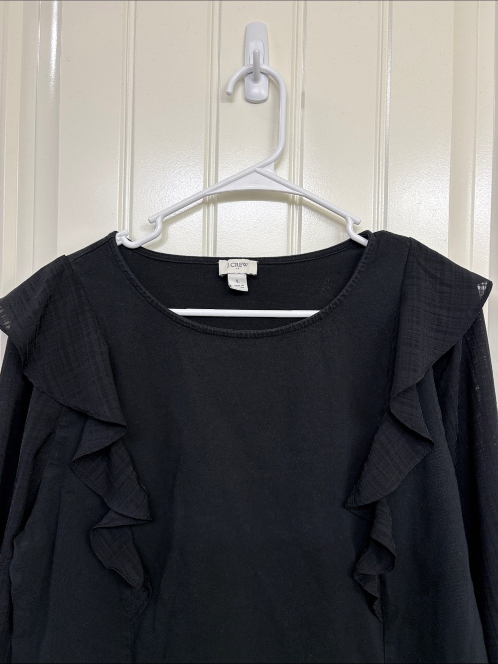 J. Crew Black Ruffle-Trim Long Sleeve Top mixed media - Picture 2 of 8